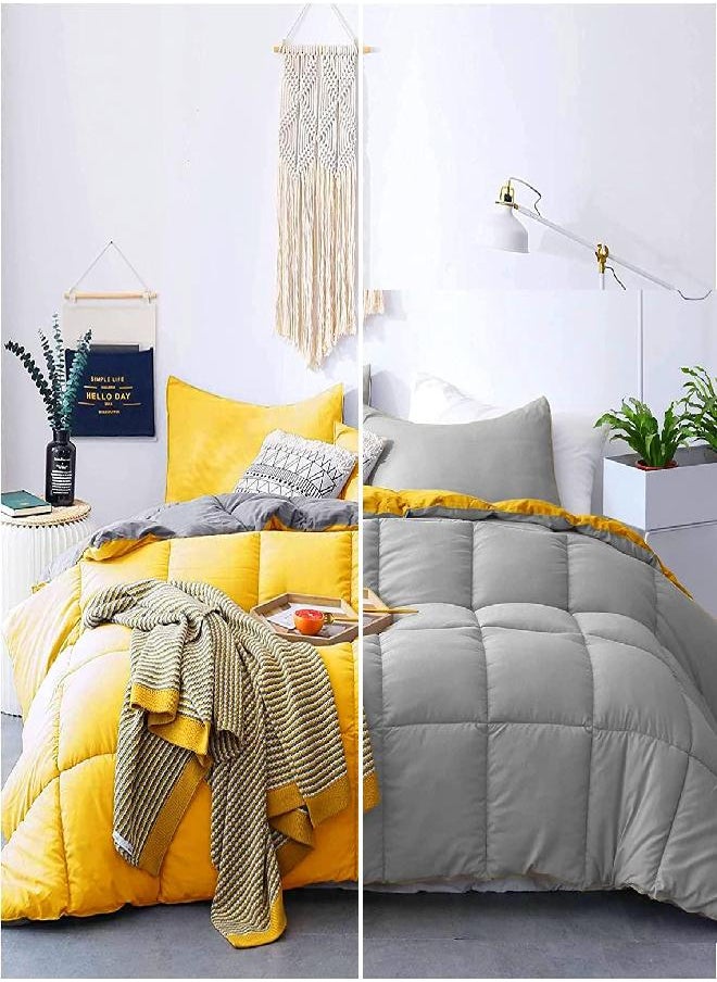 KASENTEX All Season Down Alternative Quilted Comforter Set Reversible Ultra Soft Duvet Insert Machine Washable (Yellow/Grey, Twin Set)