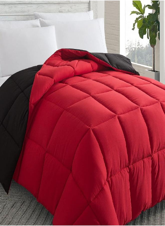 Cosybay Down Alternative Comforter (Red/Black, King) - All Season Soft Quilted King Size Bed Comforter -Reversible Lightweight Duvet Insert with Corner Tabs -Winter Summer Warm Fluffy, 102x90 inches