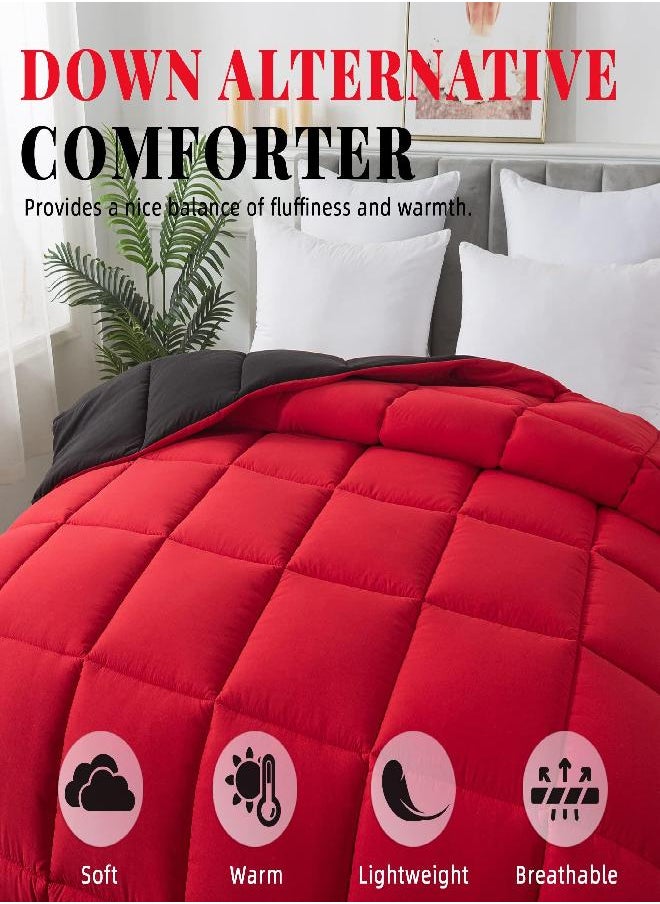 Cosybay Down Alternative Comforter (Red/Black, King) - All Season Soft Quilted King Size Bed Comforter -Reversible Lightweight Duvet Insert with Corner Tabs -Winter Summer Warm Fluffy, 102x90 inches
