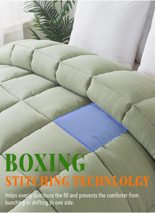 Cosybay Down Alternative Comforter (Sage Green, Full) - All Season Soft Quilted Full Size Bed Comforter -Reversible Lightweight Duvet Insert with Corner Tabs -Winter Summer Warm Fluffy, 82x86 inches