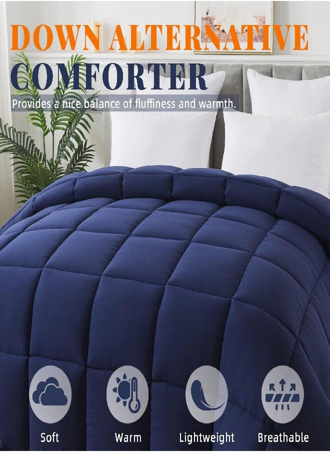 Cosybay Down Alternative Comforter (Navy Blue, King) - All Season Soft Quilted King Size Bed Comforter - Reversible Lightweight Duvet Insert with Corner Tabs - Winter Summer Warm Fluffy, 102x90 inches