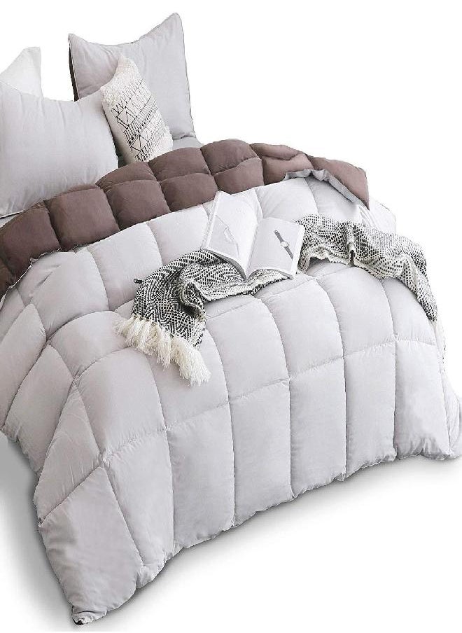 KASENTEX All Season Down Alternative Quilted Comforter Set Reversible Ultra Soft Duvet Insert Machine Washable, King, Silver Cloud/Chocolate Brown