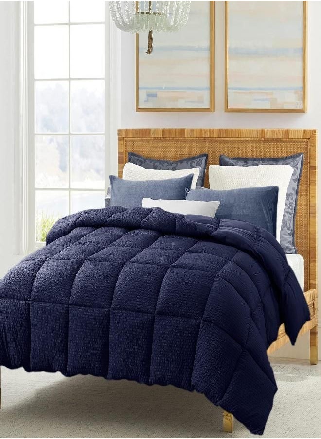 KASENTEX All Season Quilted Down Alternative Comforter, Cozy Fluffy Ultra Soft Plush Luxury Brushed 100% Microfiber Bedding Reversible Duvet Insert, Machine Washable, Navy Blue, King Bedding