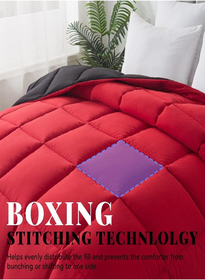 Cosybay Down Alternative Comforter (Red/Black, Queen) - All Season Soft Quilted Queen Size Bed Comforter -Reversible Lightweight Duvet Insert with Corner Tabs -Winter Summer Warm Fluffy, 88x92inches