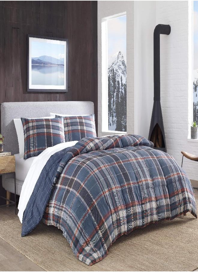 Eddie Bauer - Twin Comforter Set, Reversible Down Alt Bedding with Matching Sham, Home Decor for Colder Months (Shasta Lake Navy, Twin)