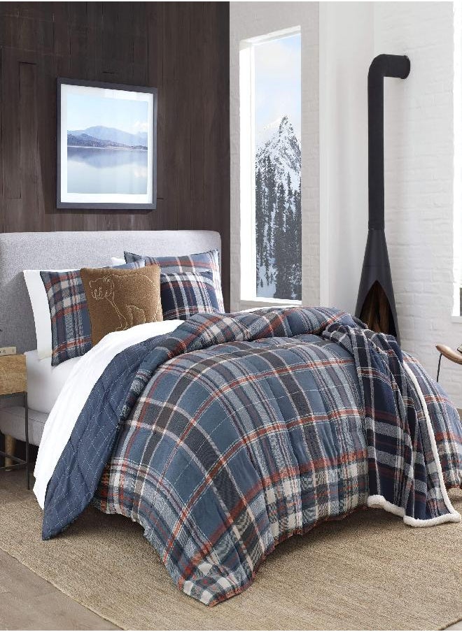 Eddie Bauer - Twin Comforter Set, Reversible Down Alt Bedding with Matching Sham, Home Decor for Colder Months (Shasta Lake Navy, Twin)