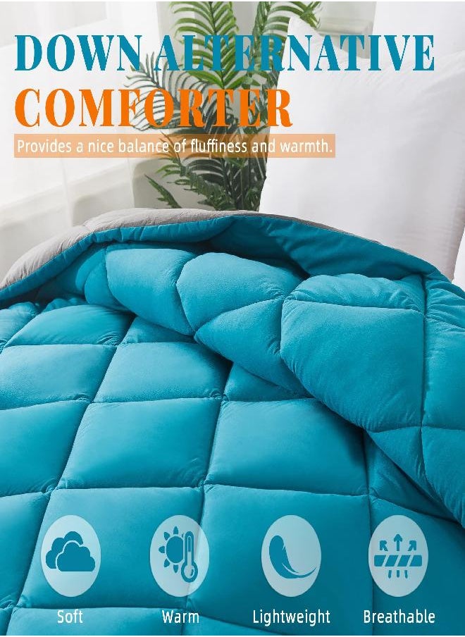 Cosybay Down Alternative Comforter (Algiers Blue/Dark Grey, Queen) - All Season Soft Quilted Queen Size Bed Comforter -Lightweight Duvet Insert with Corner Tabs -Winter Summer Warm Fluffy, 88x92inches