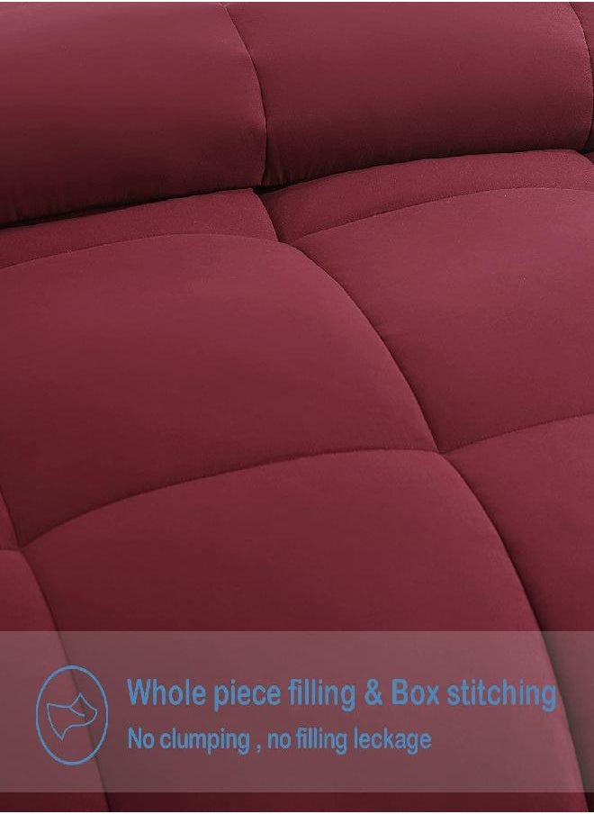 EASELAND All Season Queen Size Soft Quilted Down Alternative Comforter Reversible Duvet Insert with Corner Tabs,Winter Summer Warm Fluffy,Burgundy,88x88 inches