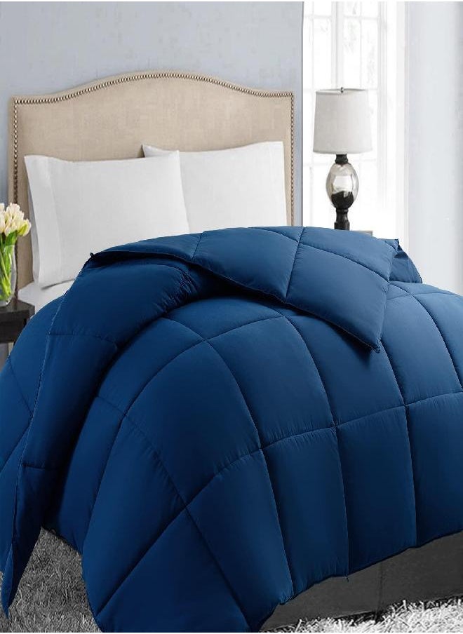 EASELAND All Season Full Size Soft Quilted Down Alternative Comforter Reversible Duvet Insert with Corner Tabs,Winter Summer Warm Fluffy,Navy,82x86 inche