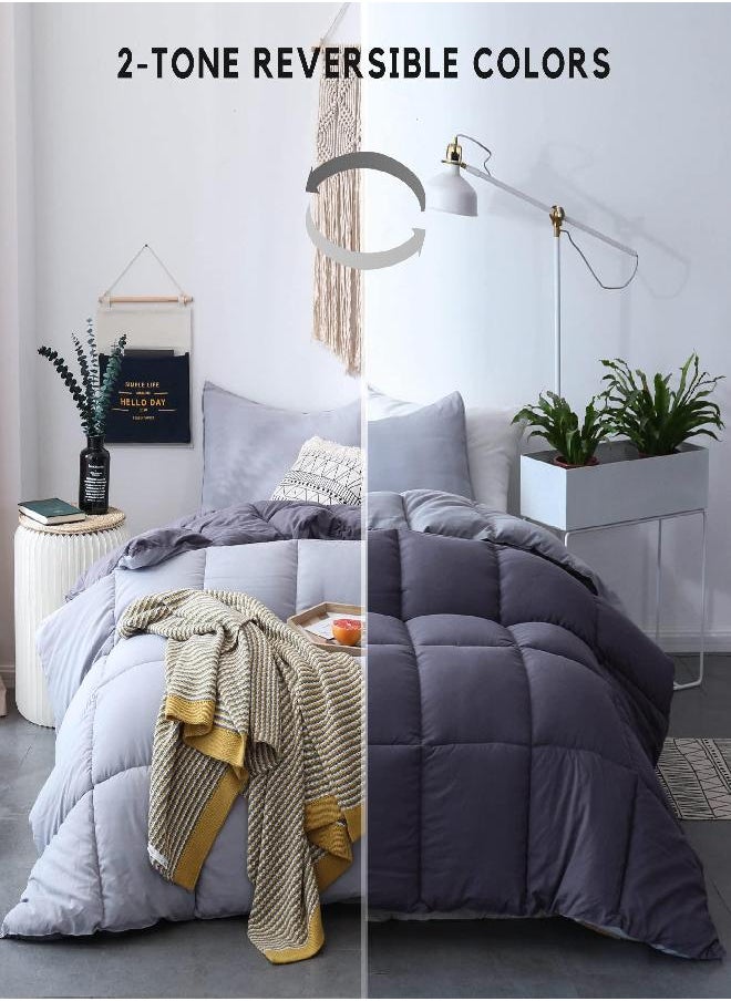 EASELAND All Season Full Size Soft Quilted Down Alternative Comforter Reversible Duvet Insert with Corner Tabs,Winter Summer Warm Fluffy,Navy,82x86 inche