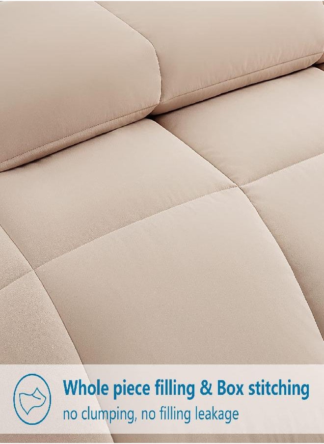 EASELAND All Season Oversized Queen Soft Quilted Down Alternative Comforter Reversible Duvet Insert with Corner Tabs,Winter Summer Warm Fluffy,Beige,98''x98''