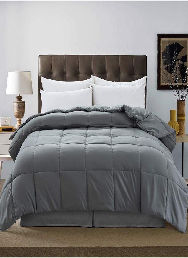 DOWNCOOL Comforters Queen Size, Duvet Insert,Dark Grey All Season Duvet, Lightweight Quilt, Down Alternative Hotel Comforter with Corner Tabs (Dark Gray, Queen 88x92 Inches)