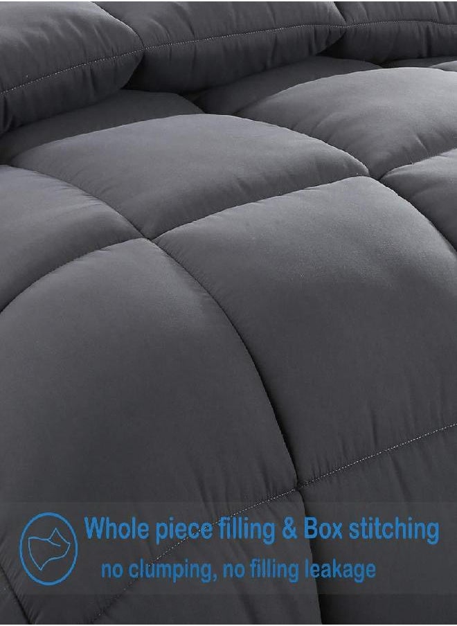 EASELAND All Season Full Size Soft Quilted Down Alternative Comforter Reversible Duvet Insert with Corner Tabs,Winter Summer Warm Fluffy,Dark Grey,82x86 inches