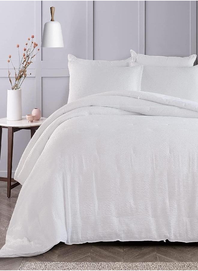 HOMBYS 3 Piece Seersucker Oversized King Comforter Set 98x120, Breathable White Soft Comforter Set, Lightweight Bedding Comforter Sets with Comforter for All Season