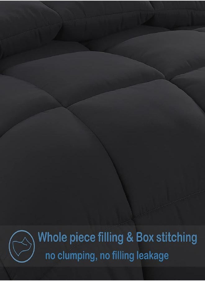 EASELAND All Season Queen Size Soft Quilted Down Alternative Comforter Reversible Duvet Insert with Corner Tabs,Winter Summer Warm Fluffy,Black,88x88 inches