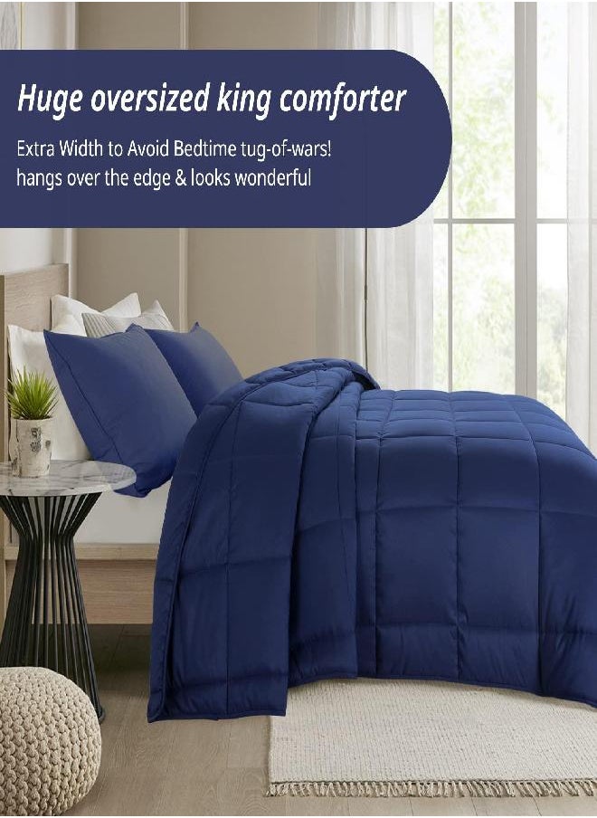 HOMBYS Oversized King Comforter 120x120 Lightweight Down Alternative Comforter for All Season,Navy Blue Quilted Duvet Insert with 8 Corner Tabs Microfiber Comforter (Navy Blue, 120