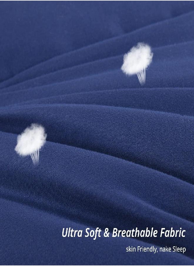 HOMBYS Oversized King Comforter 120x120 Lightweight Down Alternative Comforter for All Season,Navy Blue Quilted Duvet Insert with 8 Corner Tabs Microfiber Comforter (Navy Blue, 120