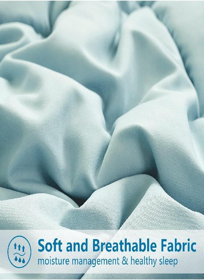 EASELAND All Season Twin Size Soft Quilted Down Alternative Comforter Reversible Duvet Insert with Corner Tabs,Winter Summer Warm Fluffy,Aqua,64x88 inches