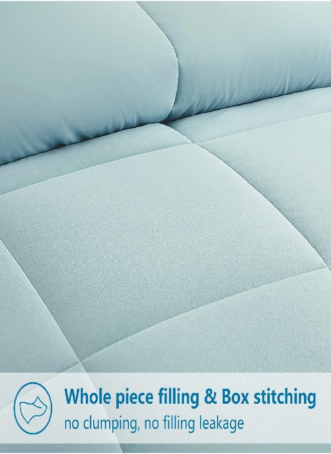 EASELAND All Season Twin Size Soft Quilted Down Alternative Comforter Reversible Duvet Insert with Corner Tabs,Winter Summer Warm Fluffy,Aqua,64x88 inches