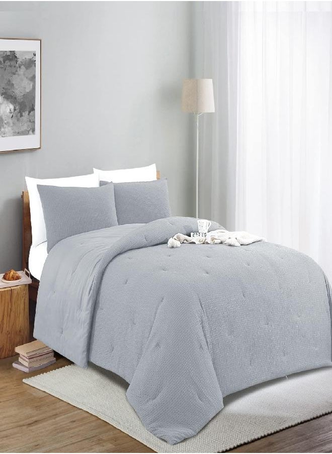 HOMBYS 3 Piece Seersucker Oversized King Comforter Set 120x120, Breathable Light Grey Soft Comforter Set, Lightweight Bedding Comforter Sets with Comforter for All Season