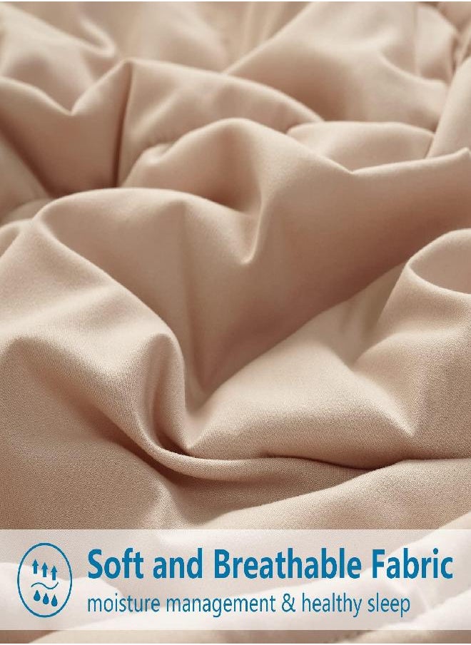 EASELAND All Season California King Soft Quilted Down Alternative Comforter Reversible Duvet Insert with Corner Tabs,Winter Summer Warm Fluffy,Beige,96''x104''