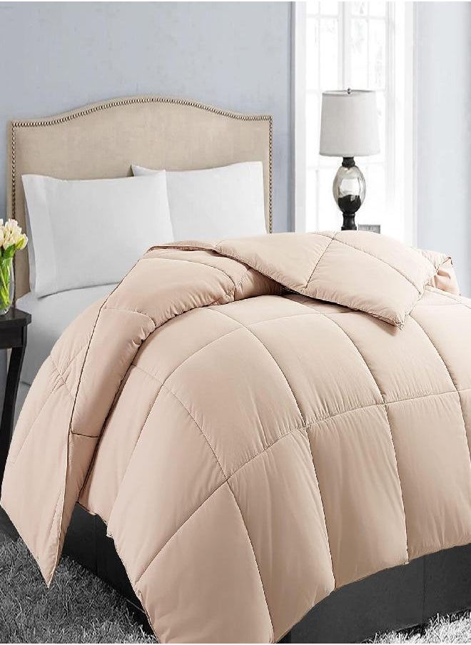 EASELAND All Season California King Soft Quilted Down Alternative Comforter Reversible Duvet Insert with Corner Tabs,Winter Summer Warm Fluffy,Beige,96''x104''