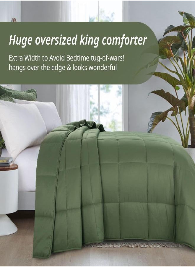 HOMBYS Oversized King Comforter 120x128 Lightweight Down Alternative Comforter for All Season, Quilted Duvet Insert with 8 Corner Tabs Microfiber Comforter(Olive Green, 120