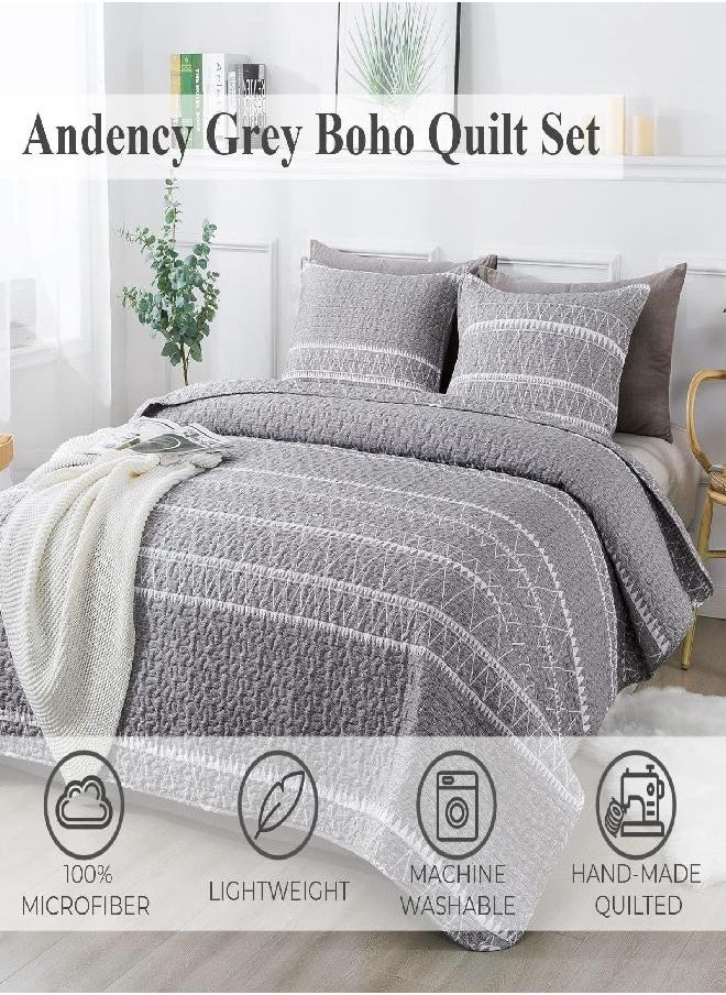 HOMBYS 3 Piece Seersucker Oversized King Comforter Set 120x120, Breathable Grey Soft Comforter Set, Lightweight Bedding Comforter Sets with Comforter for All Season