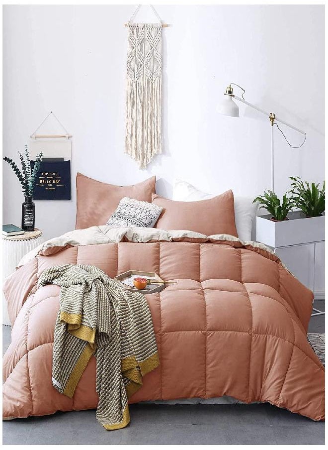 KASENTEX All Season Down Alternative Quilted Comforter Set - Reversible Duvet Insert - Machine Washable (Rose/Beige, California King Set)