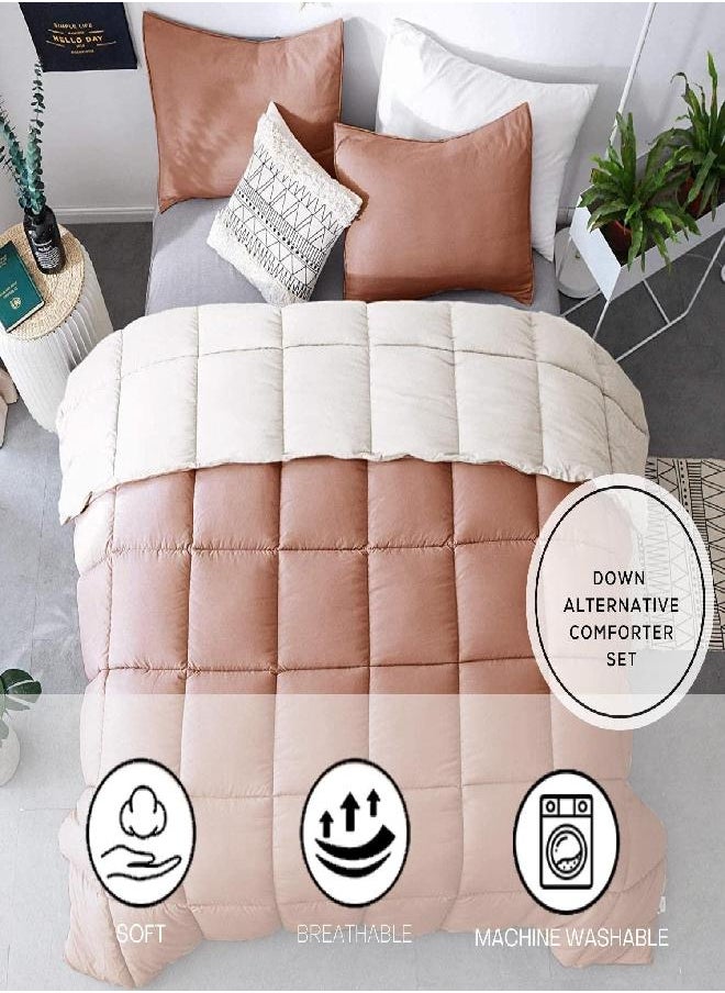 KASENTEX All Season Down Alternative Quilted Comforter Set - Reversible Duvet Insert - Machine Washable (Rose/Beige, California King Set)