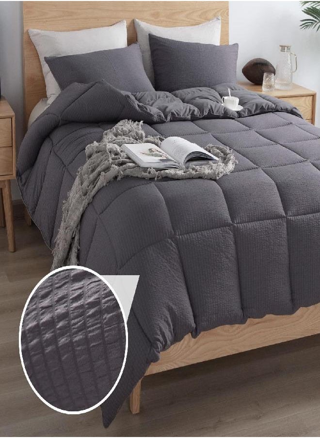 KASENTEX All Season Quilted Down Alternative Comforter, Cozy Fluffy Ultra Soft Plush Luxury Brushed 100% Microfiber Bedding Reversible Duvet Insert, Dark Grey, King Size