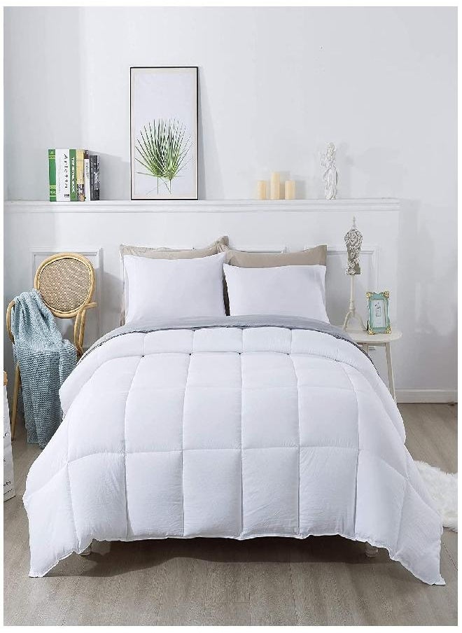 KASENTEX All Season Quilted Comforter Set- Reversible Ultra Soft Duvet Insert-Down Alternative Fill- Machine Washable (White, Twin Set)