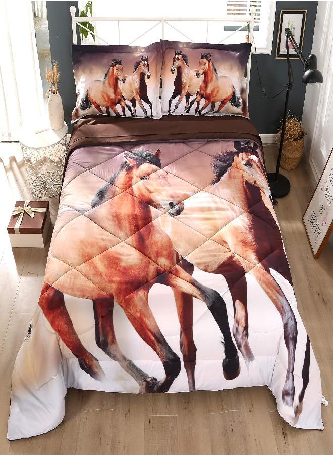 Wowelife 5-Piece Full Bedding Sets for Boys and Girls, Premium Horse Bedding Set, 3D Horse Comforter Set, Comfortable and Soft Kids Bedding Set(Full)