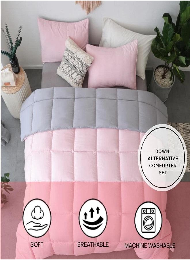 KASENTEX All Season Down Alternative Quilted Comforter Set Reversible Ultra Soft Duvet Insert Machine Washable (Twin Set, Pink Potpourri/Quartz Silver)