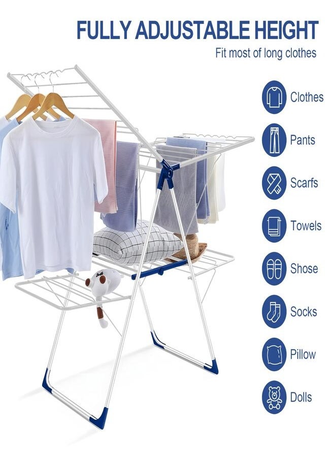 Clothes Drying Stand, Multifunctional Clothes Dryer for Indoor and Outdoor, Stainless Steel Folding Cloth Dryer With Side Wings, Space Saving & Ideal For Homes Weatherproof & Lightweight
