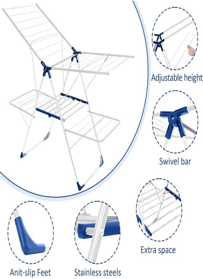 Clothes Drying Stand, Multifunctional Clothes Dryer for Indoor and Outdoor, Stainless Steel Folding Cloth Dryer With Side Wings, Space Saving & Ideal For Homes Weatherproof & Lightweight