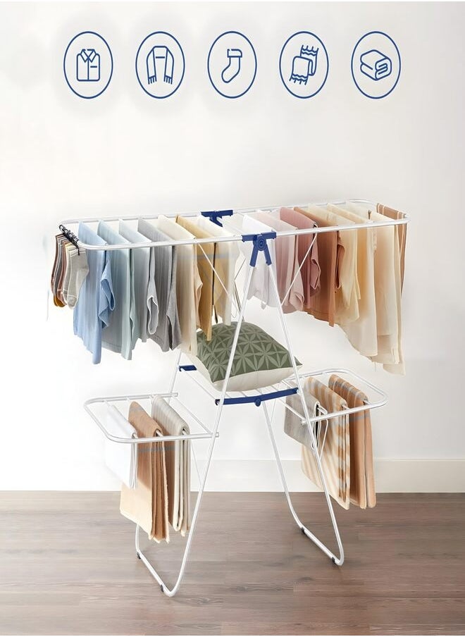 Clothes Drying Stand, Multifunctional Clothes Dryer for Indoor and Outdoor, Stainless Steel Folding Cloth Dryer With Side Wings, Space Saving & Ideal For Homes Weatherproof & Lightweight