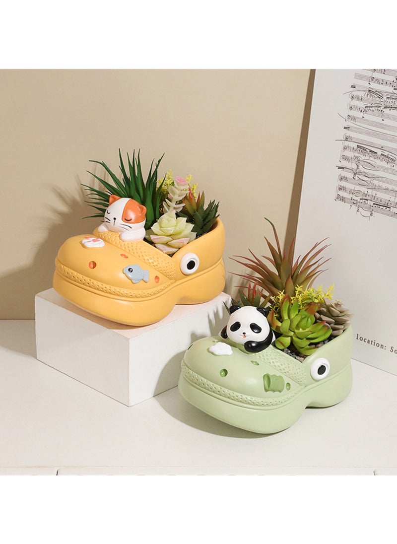 Large Hole Shoe Resin Succulent Plant Gardening Potting Container, Garden Creative Slipper Flower Pot Fun Potted Plant ( Panda)