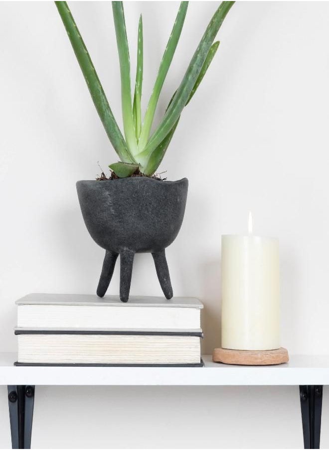 Creative Co-Op Boho Terracotta Footed Planter, Matte Black