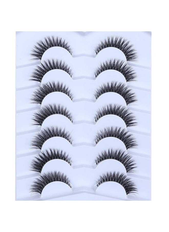 Clear Band Cat Eye Eyelashes Wispy 7 Pairs 12Mm 3D False Lashes Natural Look Short Fluffy Eyelash Cc64