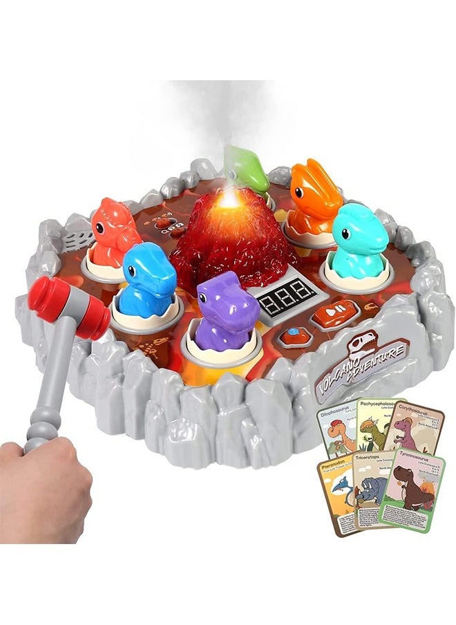 Whack A Mole Game for Toddlers, Interactive Dinosaur Toys for Kids 3-5 Boys/Girls with Sound and Light, Spray Volcano Toy for 3 4 5 6 7 Year Old, Whack A Dinosaur Game with 2 Soft Hammer