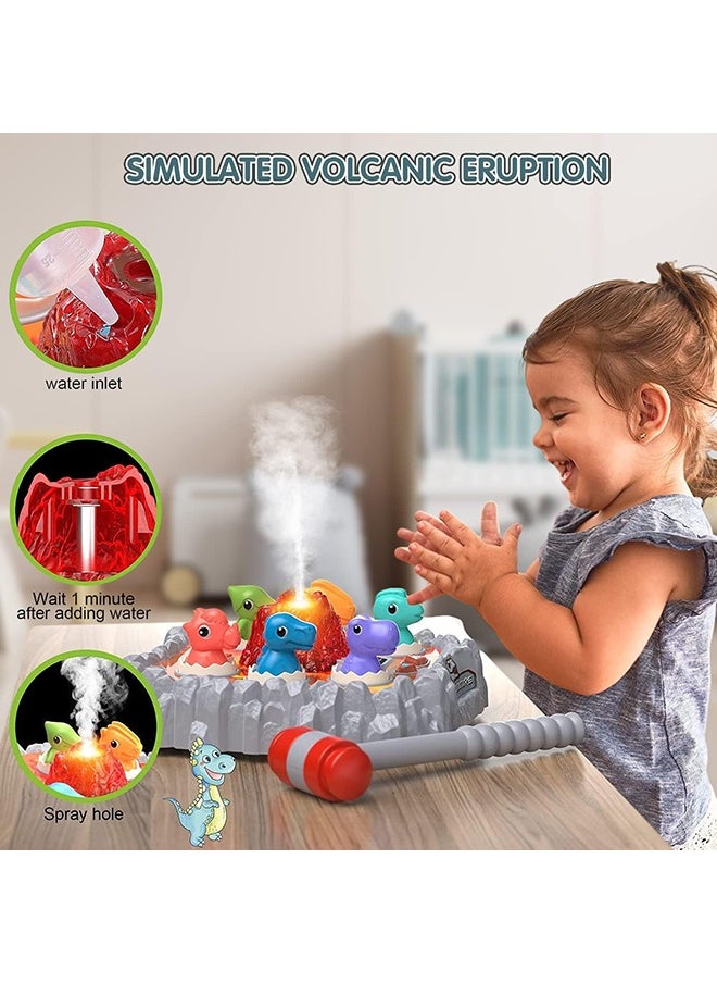 Whack A Mole Game for Toddlers, Interactive Dinosaur Toys for Kids 3-5 Boys/Girls with Sound and Light, Spray Volcano Toy for 3 4 5 6 7 Year Old, Whack A Dinosaur Game with 2 Soft Hammer