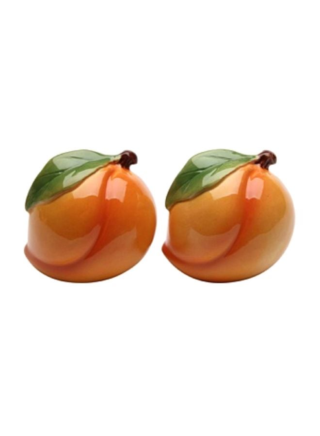 2-Piece Peach Shaped Salt And Pepper Set Orange/Green 2inch