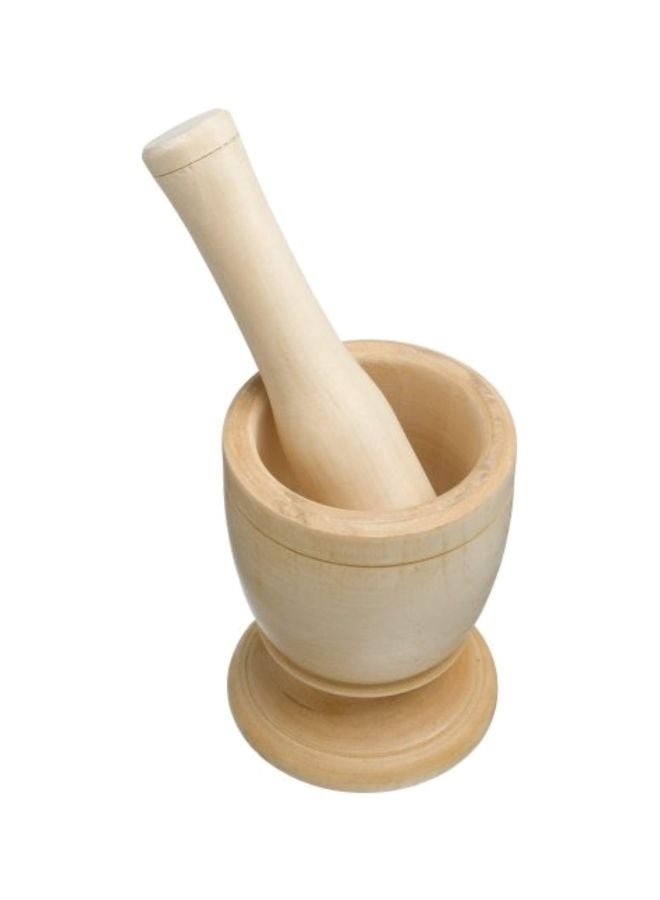 2-Piece Wooden Mortar And Pestle Beige