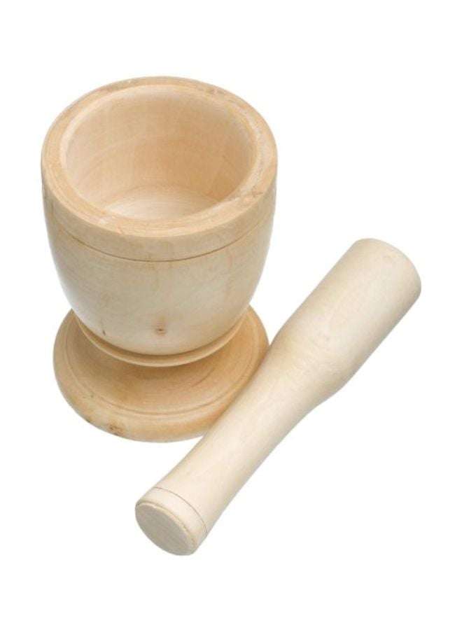 2-Piece Wooden Mortar And Pestle Beige