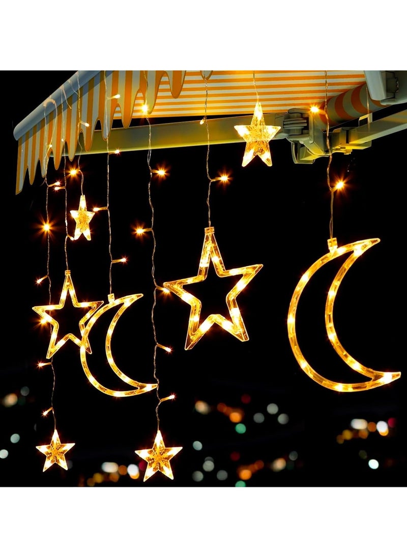 Star Moon String Lights 11.48FT Star Fairy Lights 8 Lighting Modes Remote Control Timer Star Moon LED Lights for Ramadan Kid Bedroom Warm White Battery Operated