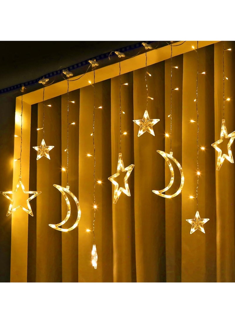 Star Moon String Lights 11.48FT Star Fairy Lights 8 Lighting Modes Remote Control Timer Star Moon LED Lights for Ramadan Kid Bedroom Warm White Battery Operated