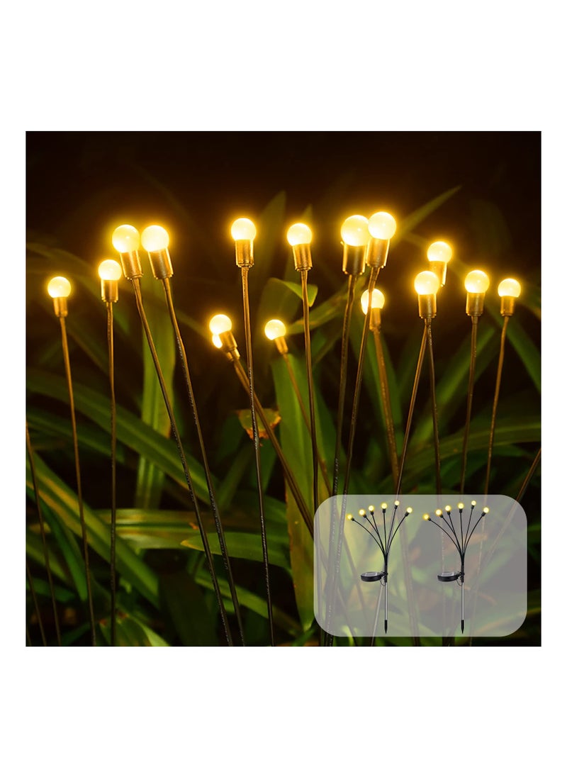 Solar Lights Outdoor Garden,  2Pack 6LED Solar Firefly Lights, Waterproof Swaying Solar Lights with 2 Modes, Solar Garden Decorative Lights Yard Patio Pathway Decoration, Warm White