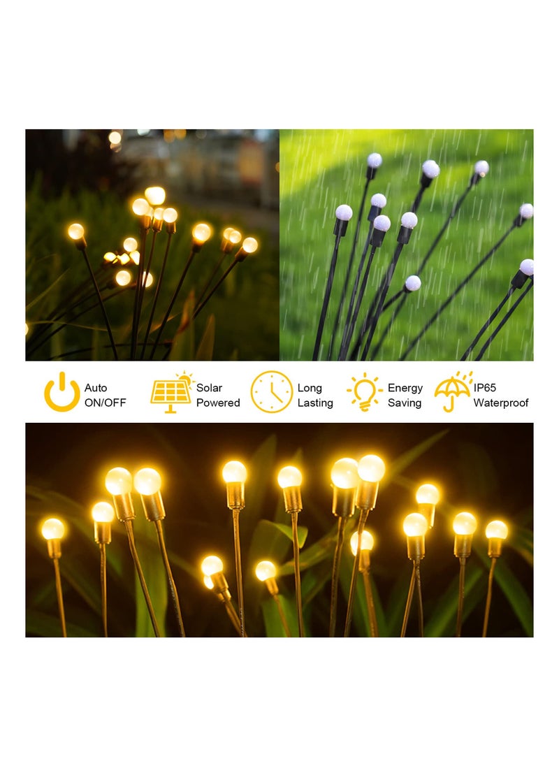 Solar Lights Outdoor Garden,  2Pack 6LED Solar Firefly Lights, Waterproof Swaying Solar Lights with 2 Modes, Solar Garden Decorative Lights Yard Patio Pathway Decoration, Warm White