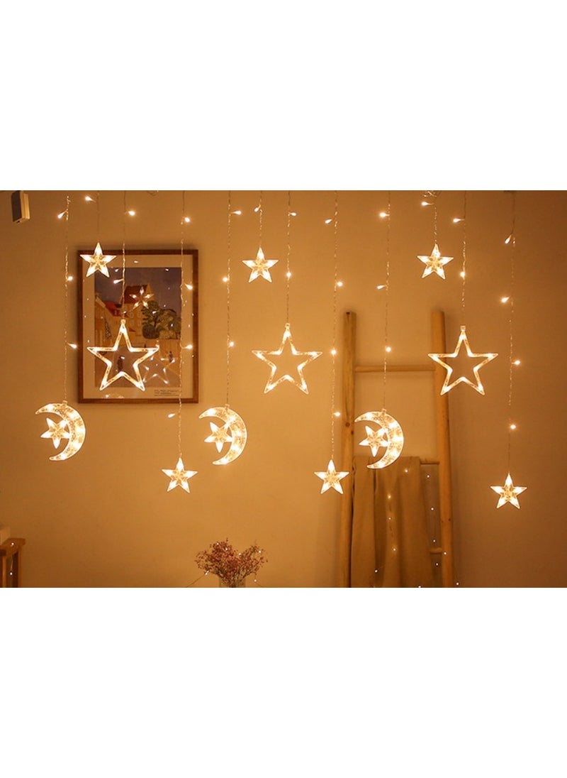 Ramadan Eid Al Adha Decorations String Lights, Moon Star Ramadan Eid Window Curtain LED String Light, Battery Operated Muslim Lights for Ramadan Mubarak Kareem Indoor Outdoor Decor Home Decoration Party